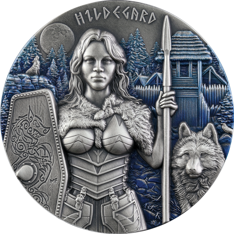 Kolekcja 4 srebrne monety, Valkyries Hildegard, Solveig, Arnhild, Ostara – 4 x 2 uncje srebra