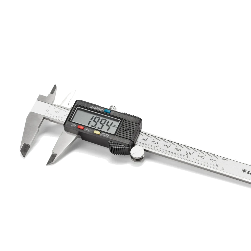 Suwmiarka cyfrowa z wyświetlaczem LCD ma zakres pomiarowy od 0 do 150 mm (6 cali)